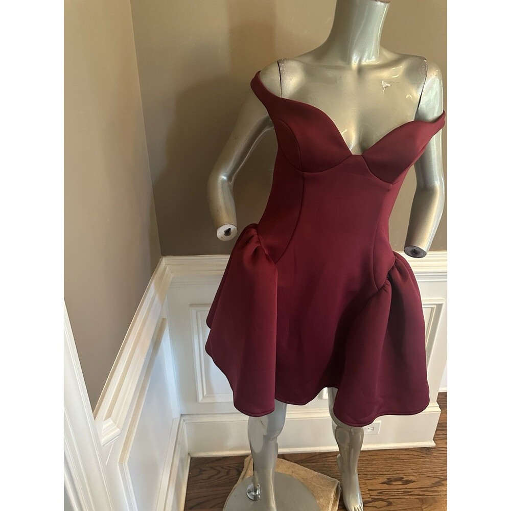 NWT FASHION NOVA Burgundy Off-Shoulder Mini Dress Sz M - Picture 4 of 6